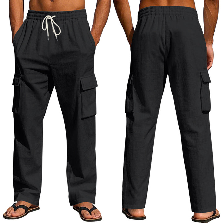 Men's light cargo pants in resort look with elastic drawstring, multiple pockets and straight leg Mune Fashion