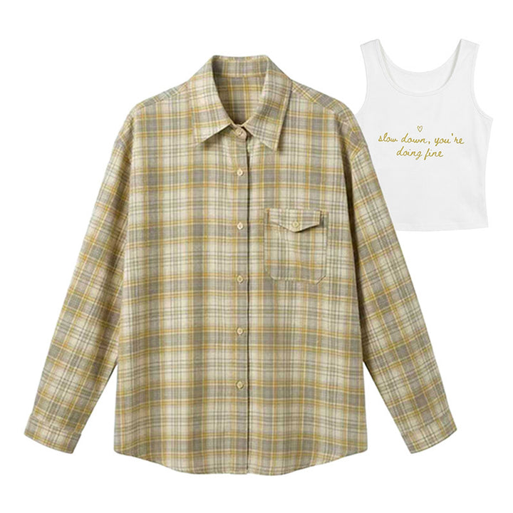 Damen Karierte Bluse mit Langärmeliger Jacke Mune Fashion