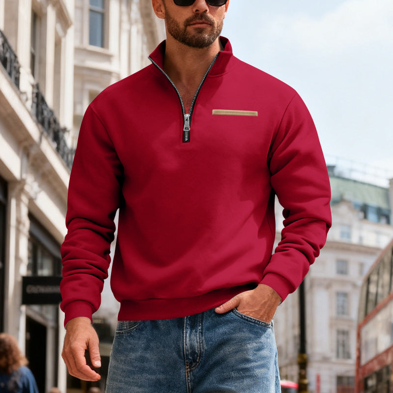 Men's Nan Sweatshirt with Half Zip, Stand Collar and Chest Welt Pocket Mune Fashion
