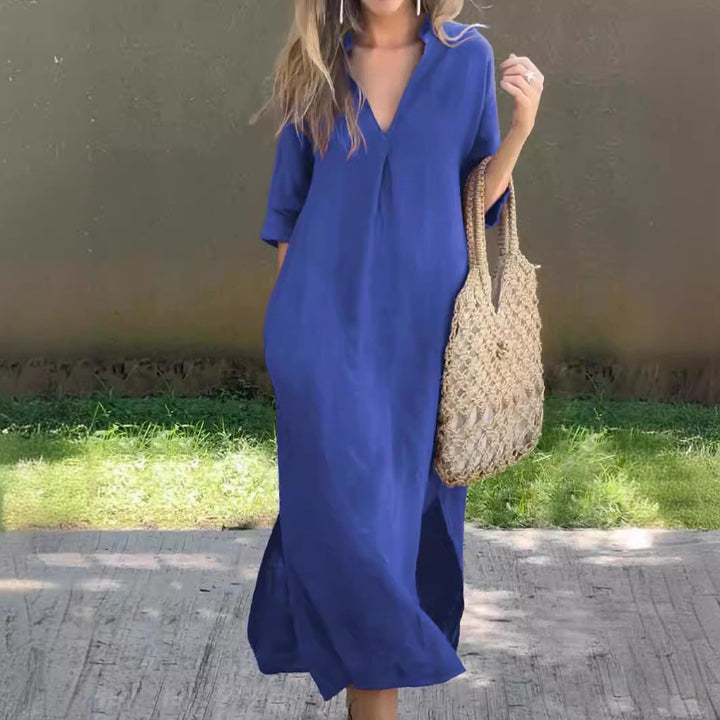 Women's Casual Maxi Dress with Concealed V-Neck Mune Fashion
