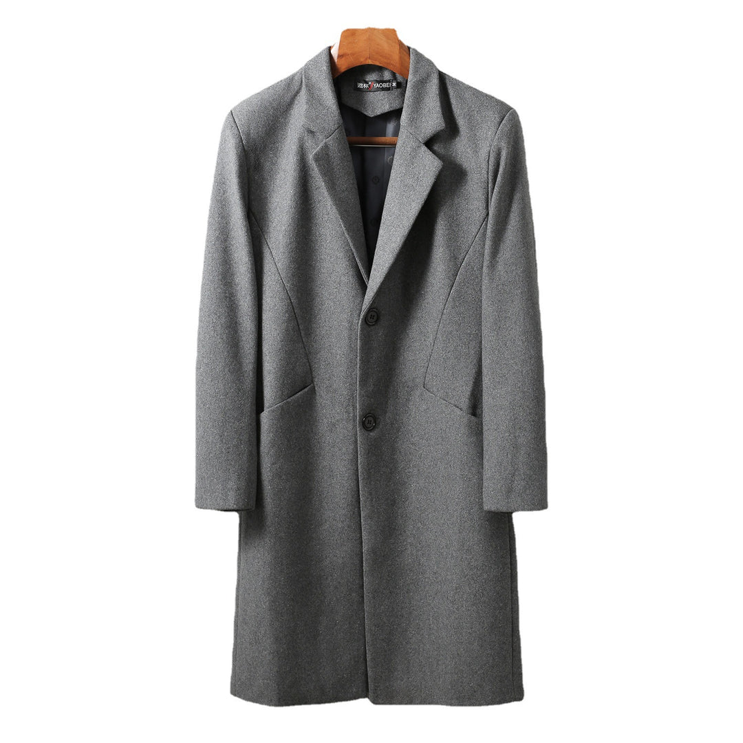 Men Timeless Long Wool Coat with Slim Lapel and Two-Button Closure Mune Fashion