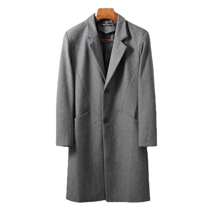 Men Timeless Long Wool Coat with Slim Lapel and Two-Button Closure Mune Fashion
