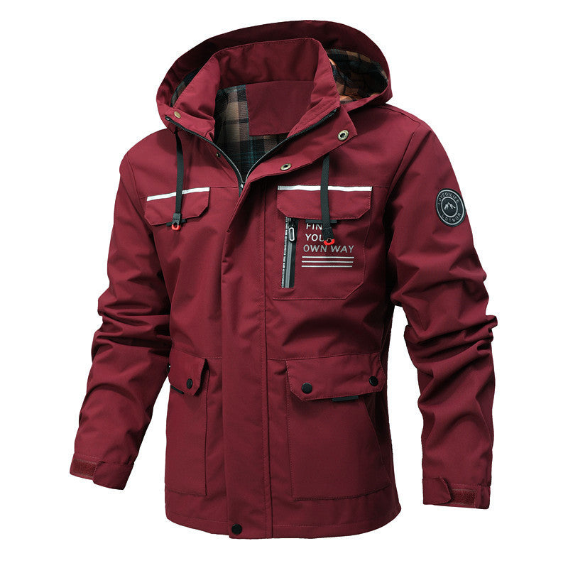 Men's multi-pocket softshell parka with hood and checked lining Mune Fashion