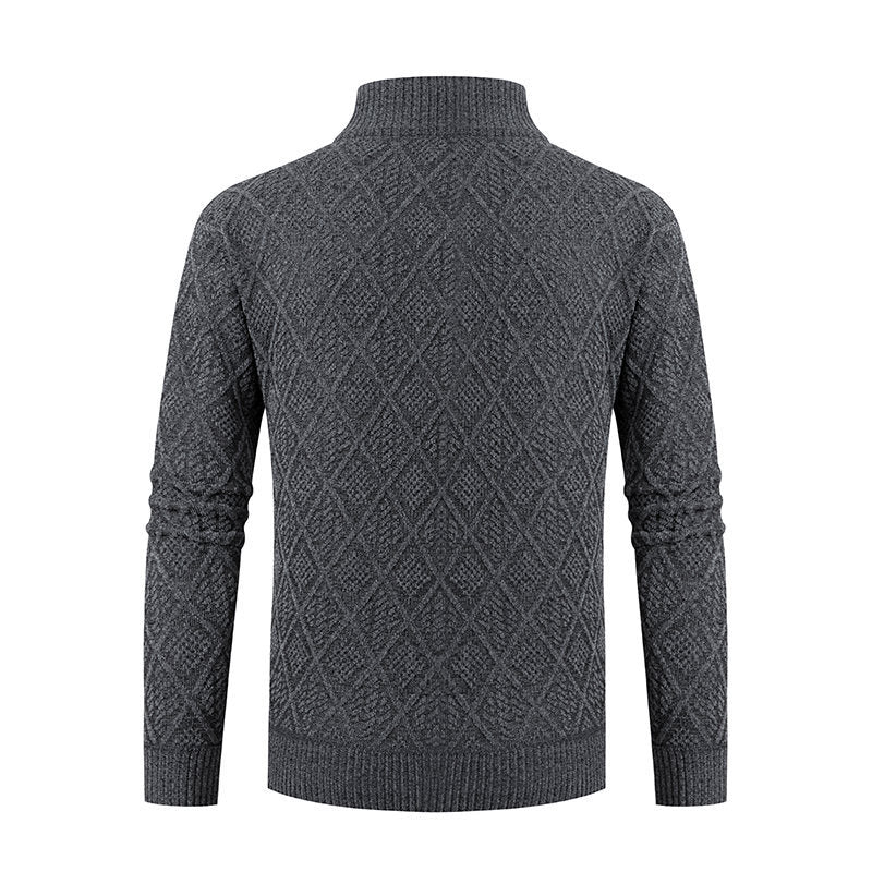 Men's knit zip jacket with diamond jacquard, standing collar and two-way zipper Mune Fashion