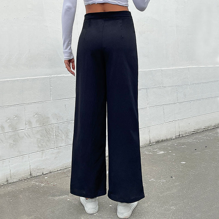 Women's High-Waist Palazzo Pants with maritime-inspired decorative button placket and wide leg Mune Fashion