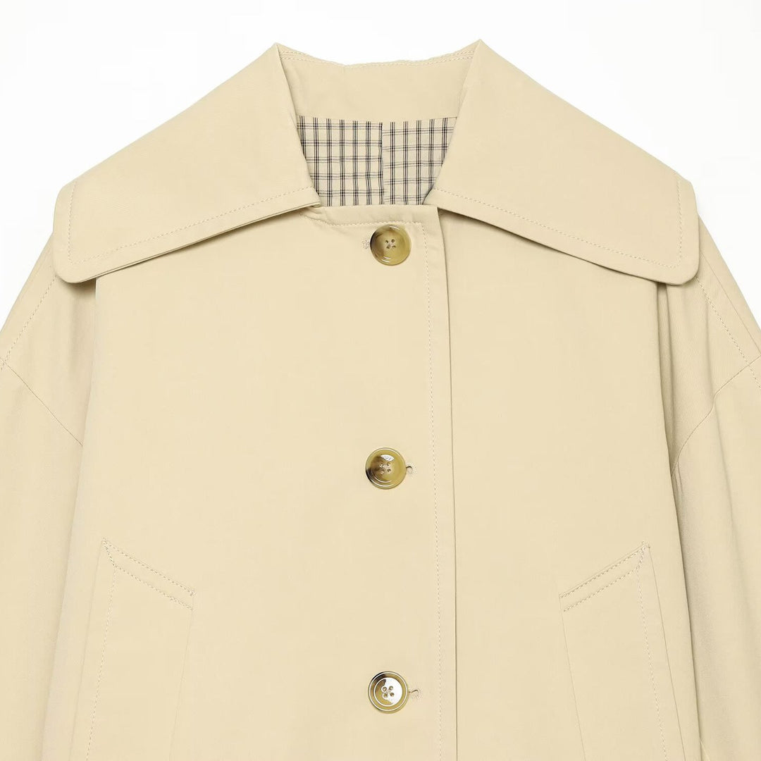 Women's Cropped Boxy Transitional Jacket with Large Shawl Collar and Patch Pockets Mune Fashion