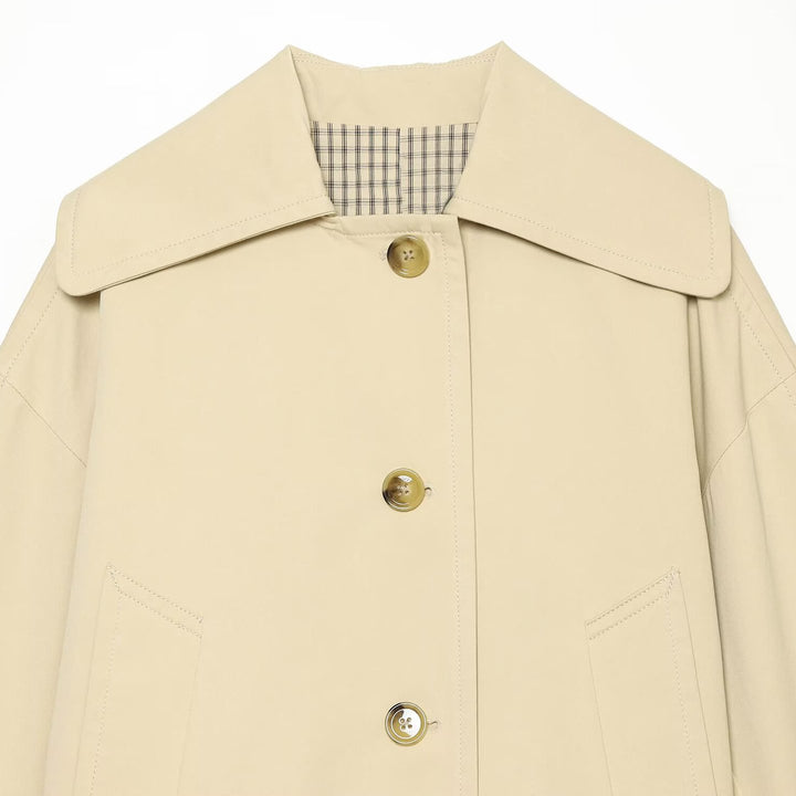 Women's Cropped Boxy Transitional Jacket with Large Shawl Collar and Patch Pockets Mune Fashion