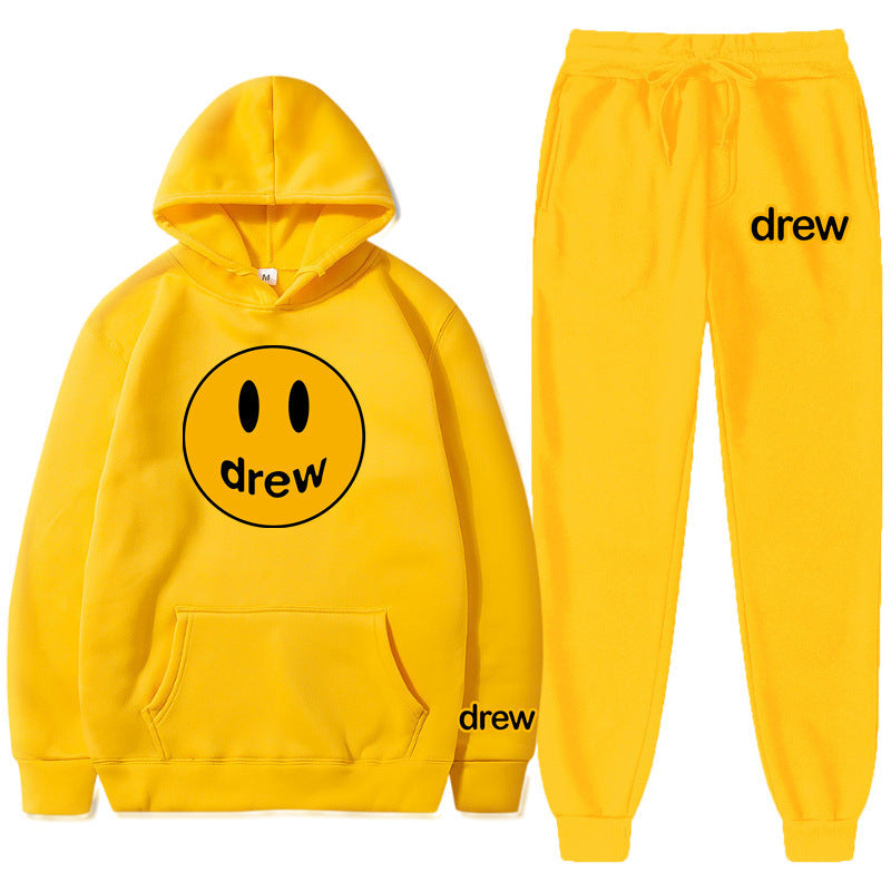 Unisex two-piece lounge set made of French terry with smiley print hoodie and tapered jogger pants Mune Fashion