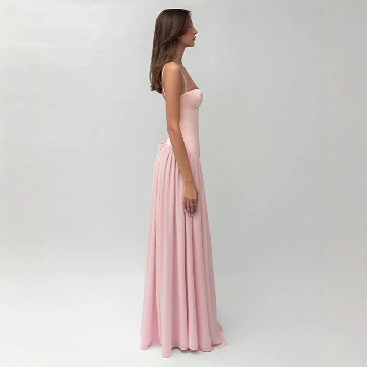 Women’s shaping bustier evening dress with pre-shaped corset construction and wide chiffon flared skirt Mune Fashion
