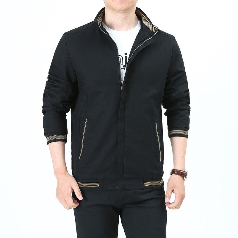 Men's tailored Harrington jacket made of cotton twill with concealed zipper and striped cuffs Mune Fashion
