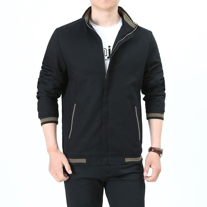 Men's tailored Harrington jacket made of cotton twill with concealed zipper and striped cuffs Mune Fashion