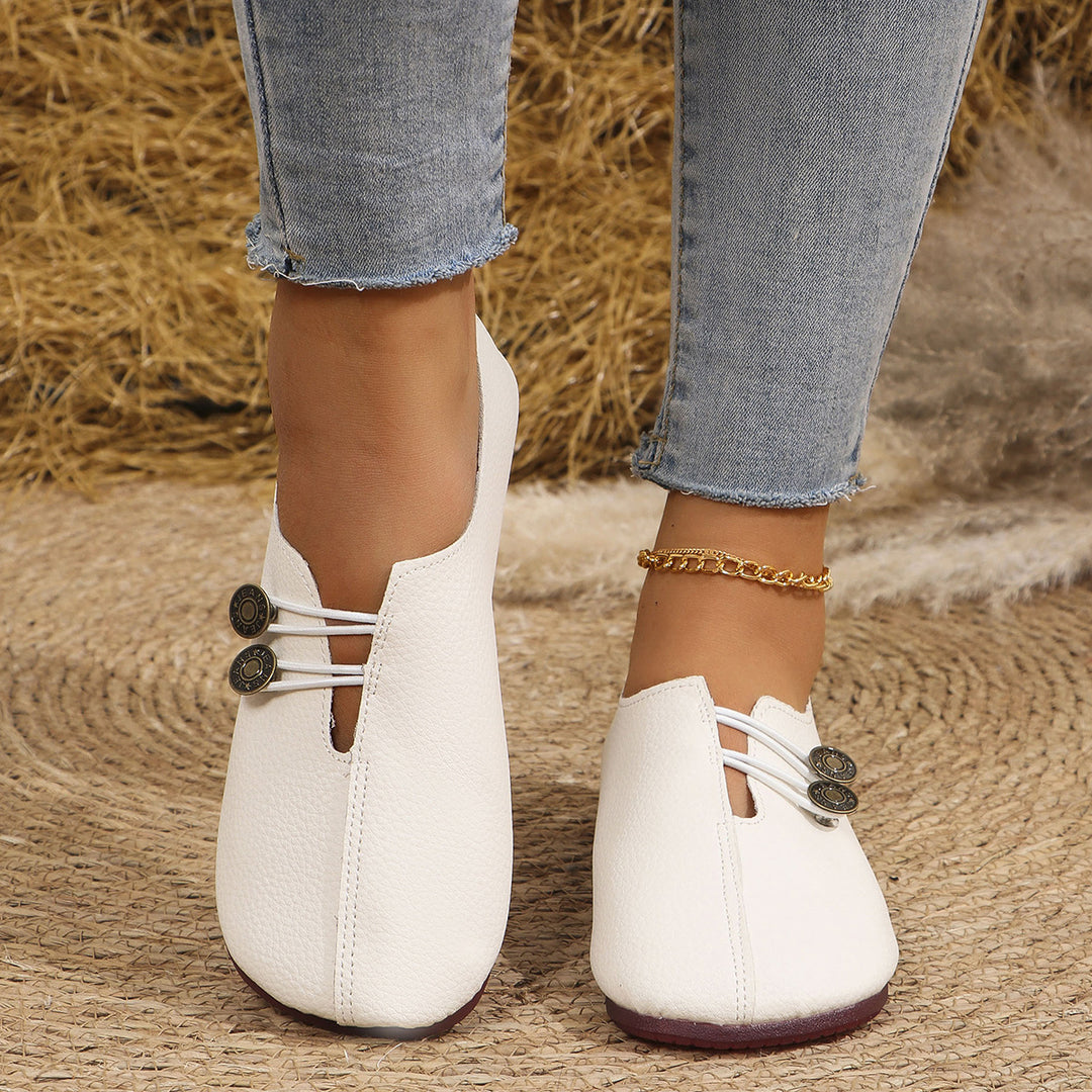 Women Comfortable Closed Slippers with Decorative Buttons and Elastic Lacing Mune Fashion