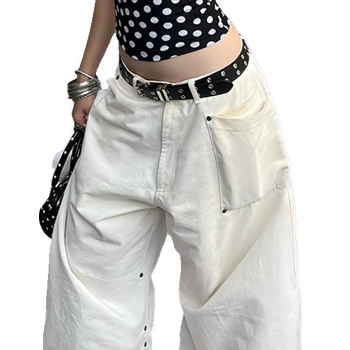 Women's wide Highwaist canvas pants in carpenter style with high waistband and patch pockets Mune Fashion