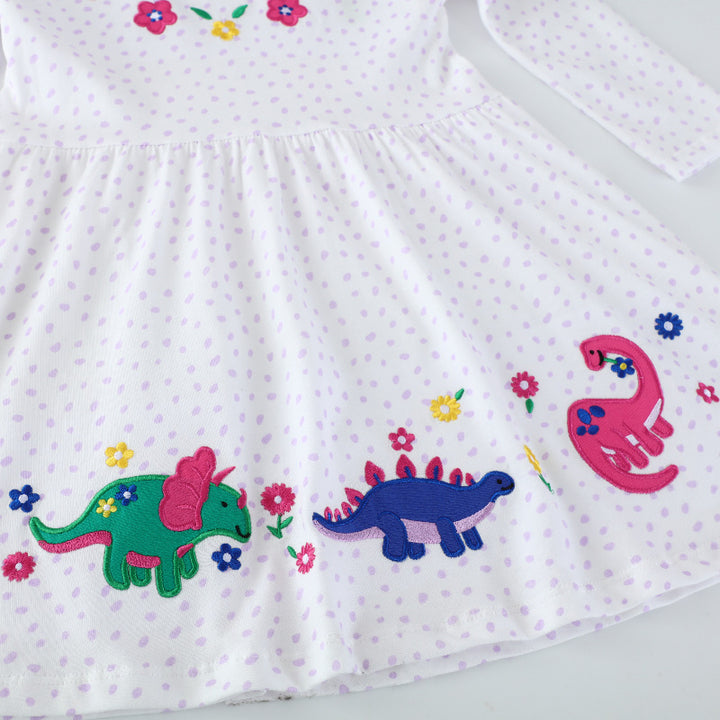 Girls cotton dress with colorful dinosaur and flower motif Mune Fashion