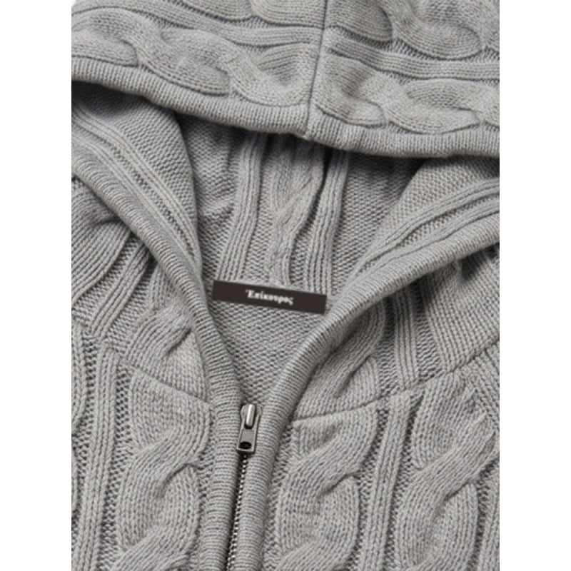 Women Hooded Braid Knit Cardigan with Zipper and Raglan Sleeves Mune Fashion