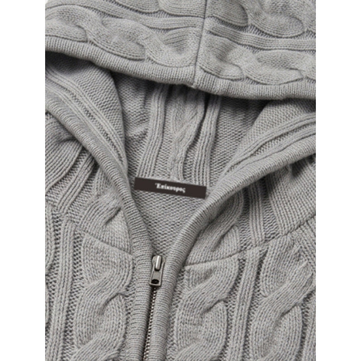 Women Hooded Braid Knit Cardigan with Zipper and Raglan Sleeves Mune Fashion