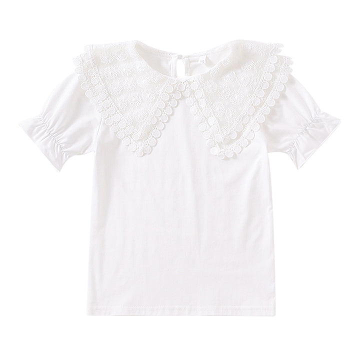 Girl's blouse with romantic lace collar and ruffle details Mune Fashion