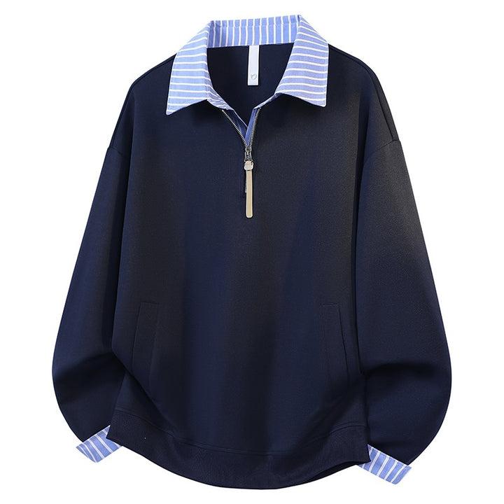 Women's Oversized Sweatshirt with Shirt Collar & Half Zip in Layered Look Mune Fashion
