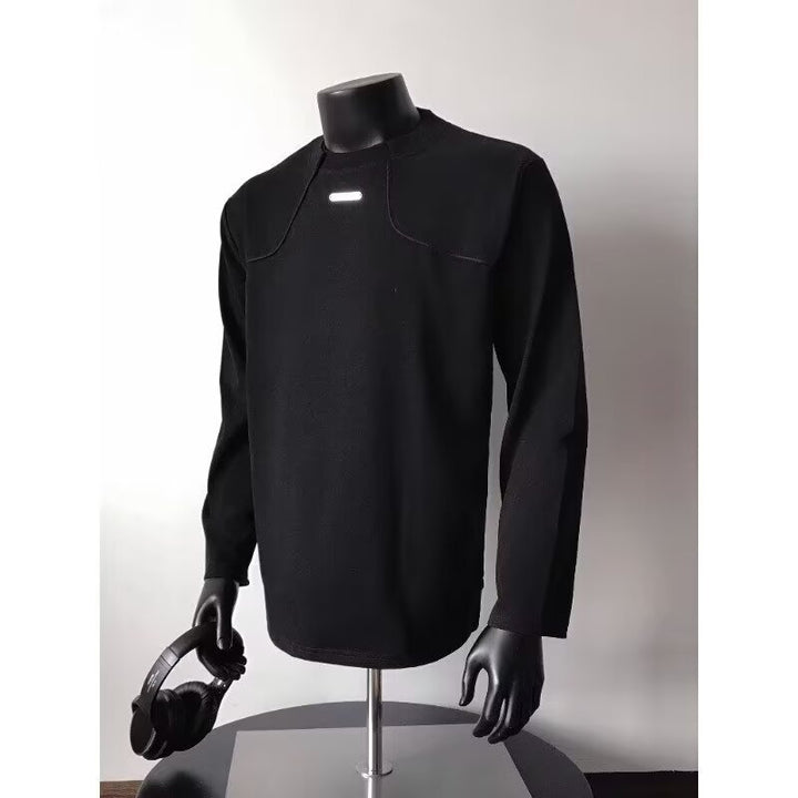 Men's Long-Sleeved Urban Sweatshirt with Textured Shoulder Yoke and Stand-Up Collar Mune Fashion