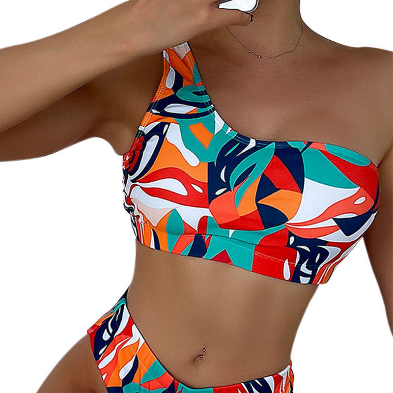 Women's One-Sided Bikini with Floral Design and High Leg Cut Mune Fashion