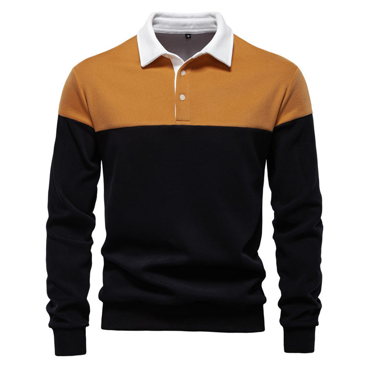 Men's sporty-elegant long-sleeve polo in rugby style with contrasting collar and wide chest panel Mune Fashion