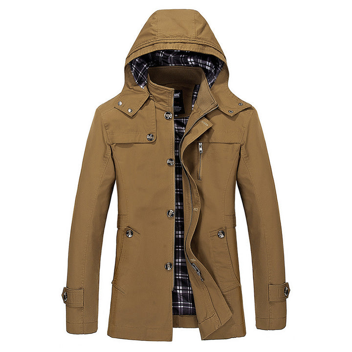 Men's mid-length canvas parka with removable hood, checked inner lining and chest zipper Mune Fashion