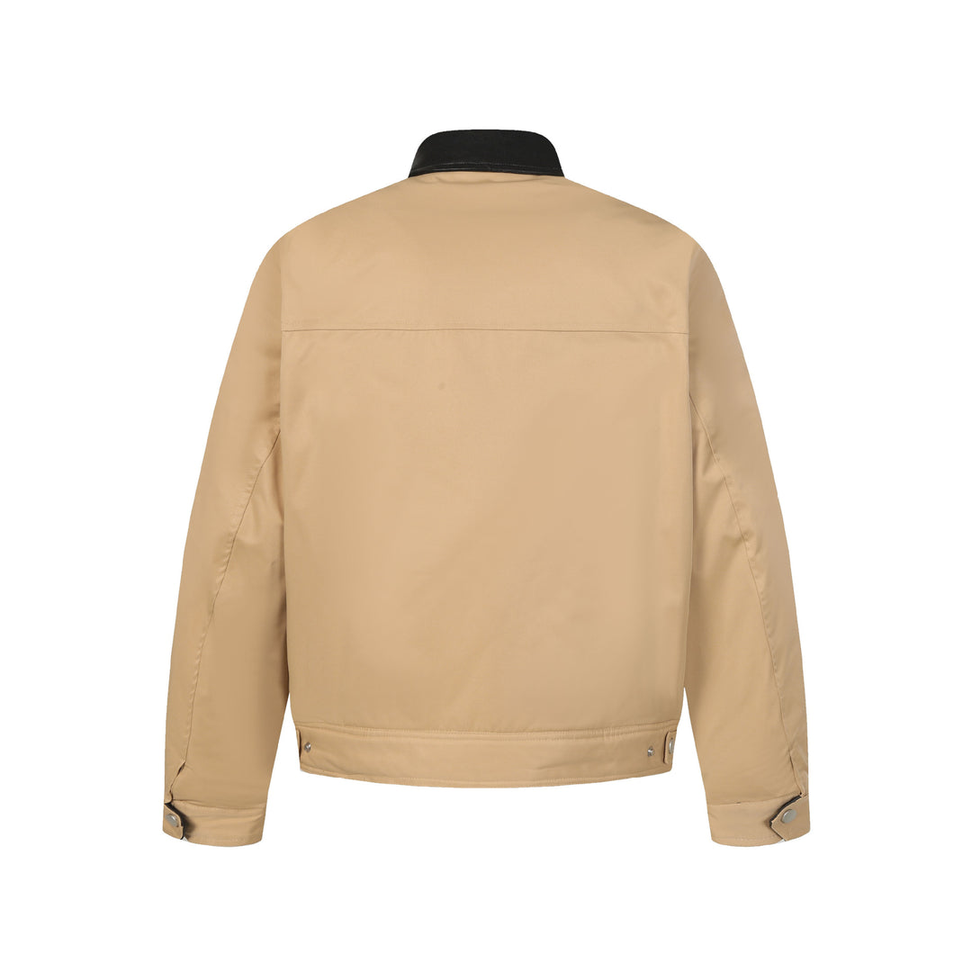 Unisex Short Boxy Quilted Blouson Jacket with Contrasting Leather-Look Collar Mune Fashion