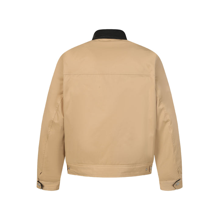 Unisex Short Boxy Quilted Blouson Jacket with Contrasting Leather-Look Collar Mune Fashion
