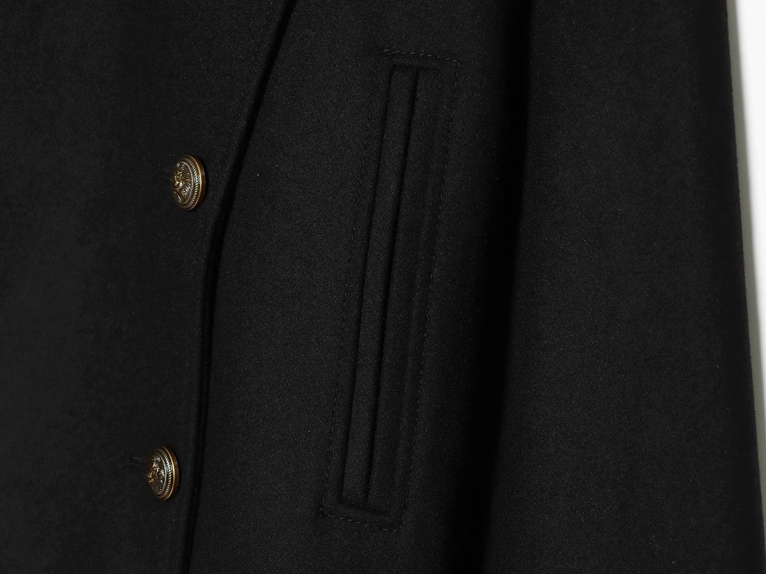 Women Short-cut maritime-inspired coat with high stand-up collar and double row Mune Fashion