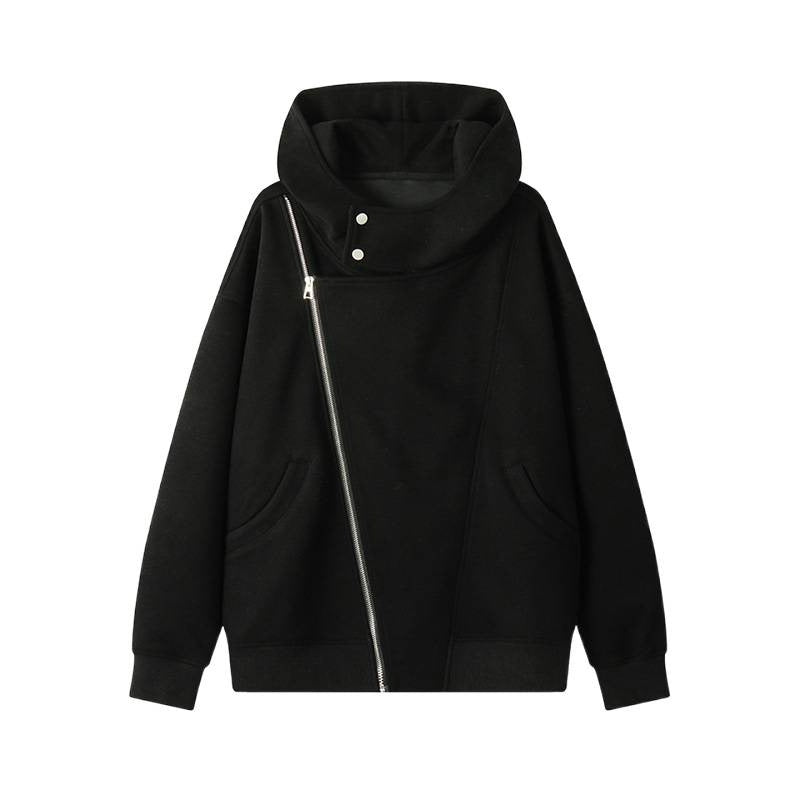 Women's asymmetrical hoodie with high collar, diagonal zipper and kangaroo pockets Mune Fashion