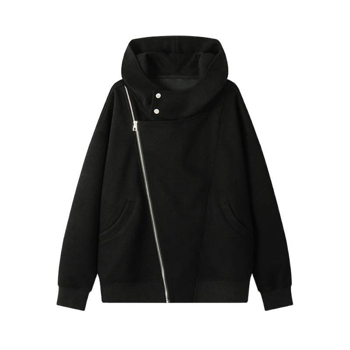 Women's asymmetrical hoodie with high collar, diagonal zipper and kangaroo pockets Mune Fashion