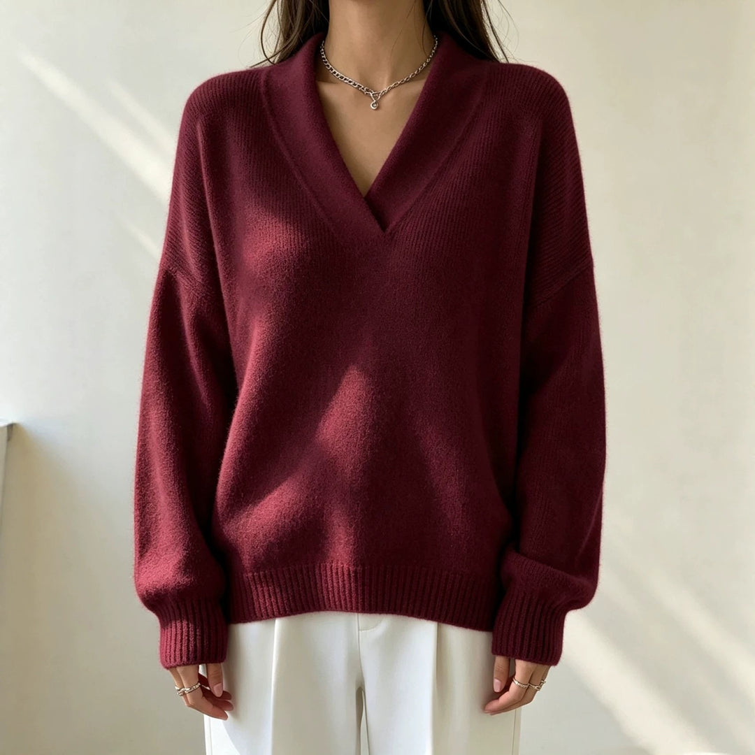 Women Cashmere-Touch V-Neck Relax Sweater with Raglan Sleeves Mune Fashion