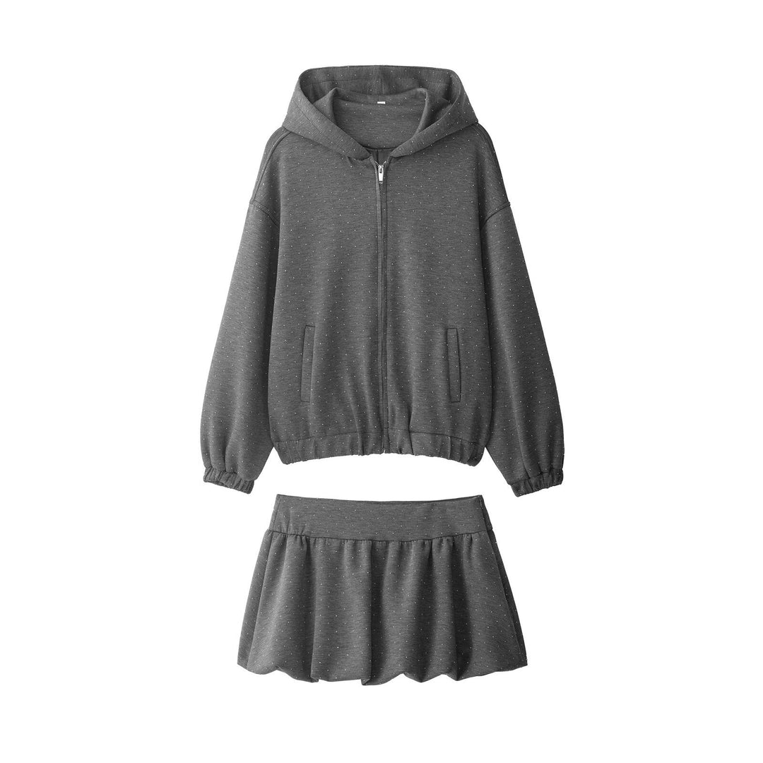 Women's Oversized Hoodie Jacket with Full Zip, Elastic Hem, and Subtle Dot Pattern Mune Fashion