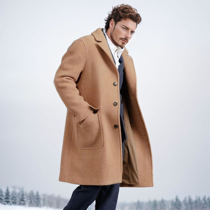 Men's Mid-Length Teddy Wool Coat with Patch Pockets and Stand Collar Mune Fashion