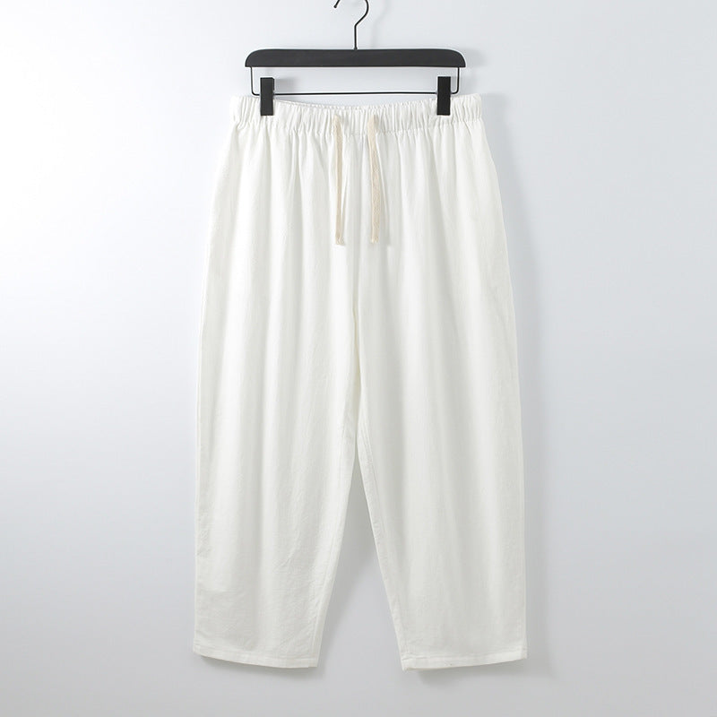 Unisex Lightweight Cotton-Linen Leisure Pants with Elastic Waistband and Drawstring Mune Fashion