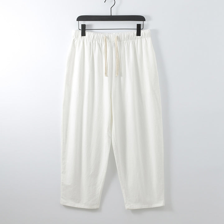 Unisex Lightweight Cotton-Linen Leisure Pants with Elastic Waistband and Drawstring Mune Fashion