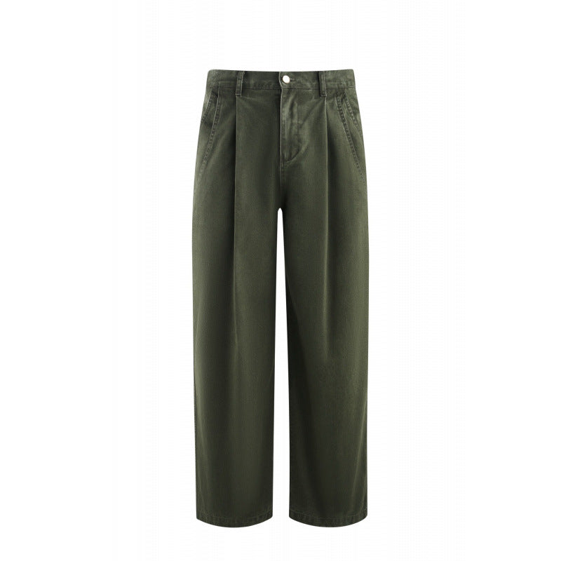 Women's High-Waisted Culotte Pants with Wide Leg, Pleats and Soft Denim Feel Mune Fashion