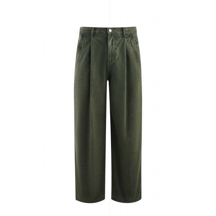 Women's High-Waisted Culotte Pants with Wide Leg, Pleats and Soft Denim Feel Mune Fashion