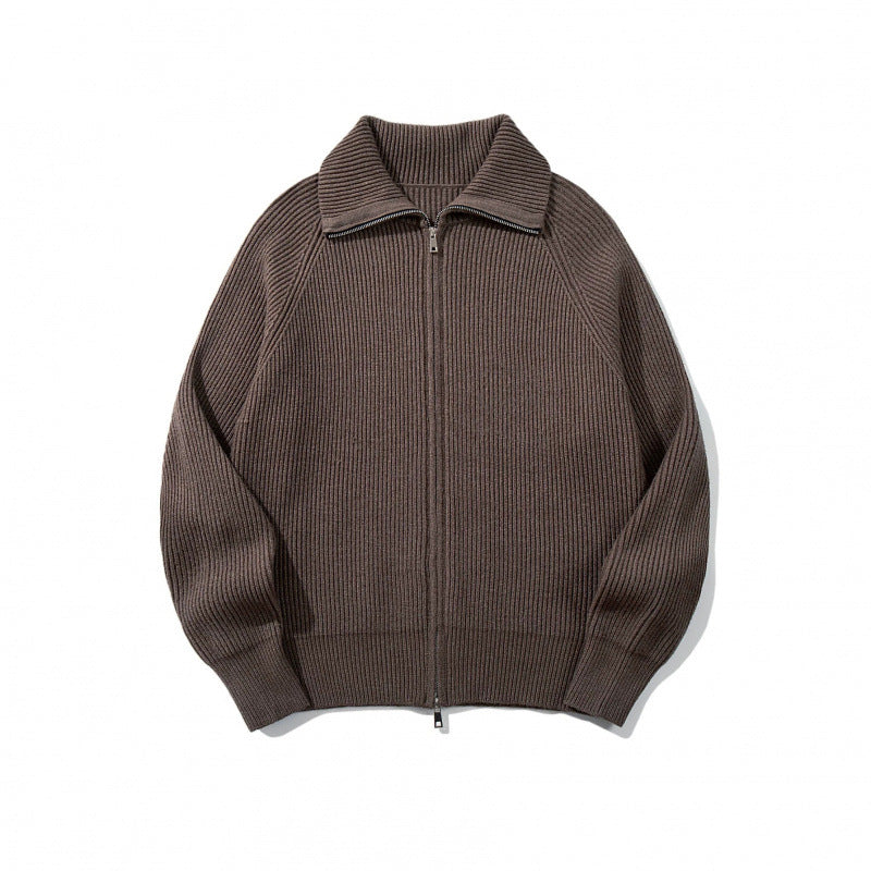 Unisex Ribbed Zip Cardigan with Stand-Up Collar, Raglan Sleeves and Two-Way Zipper Mune Fashion