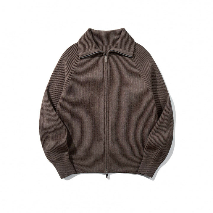 Unisex Ribbed Zip Cardigan with Stand-Up Collar, Raglan Sleeves and Two-Way Zipper Mune Fashion