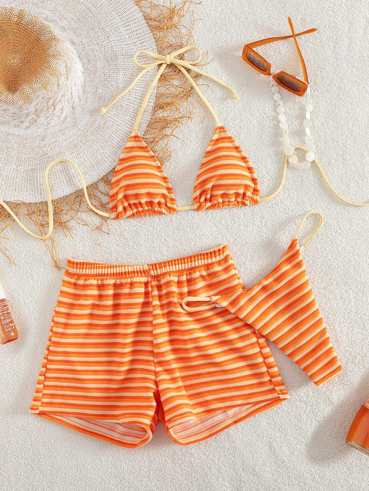 Women's bikini set with fashionable striped pattern and comfortable shorts Mune Fashion