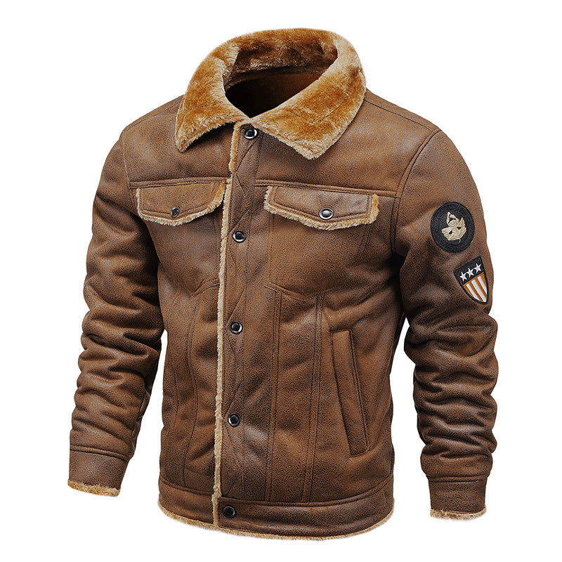 Men's pilot jacket made of synthetic leather with teddy fur lining and Mune Fashion patch