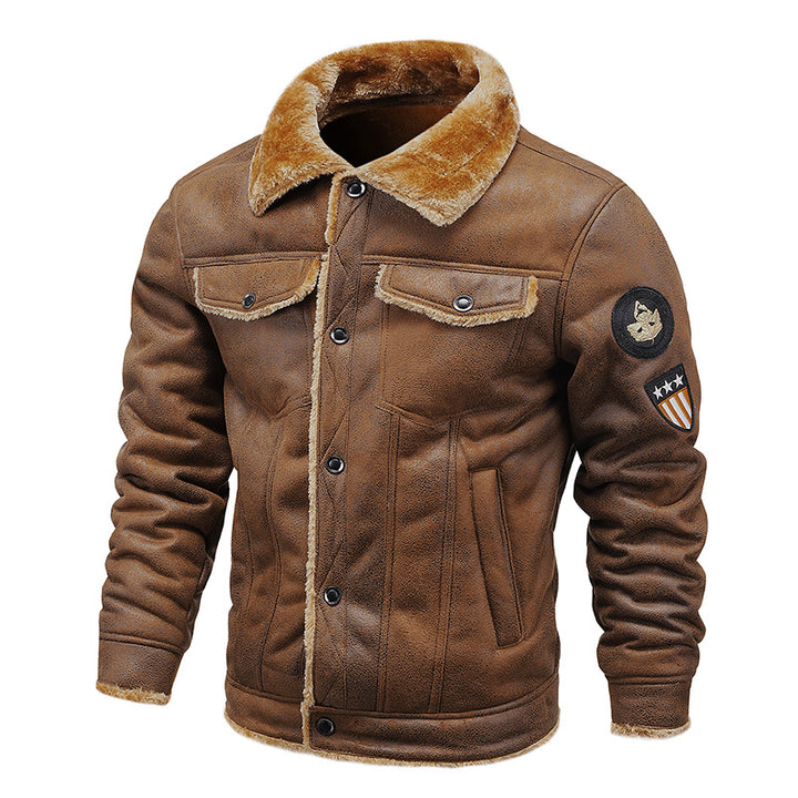 Men's pilot jacket made of synthetic leather with teddy fur lining and Mune Fashion patch