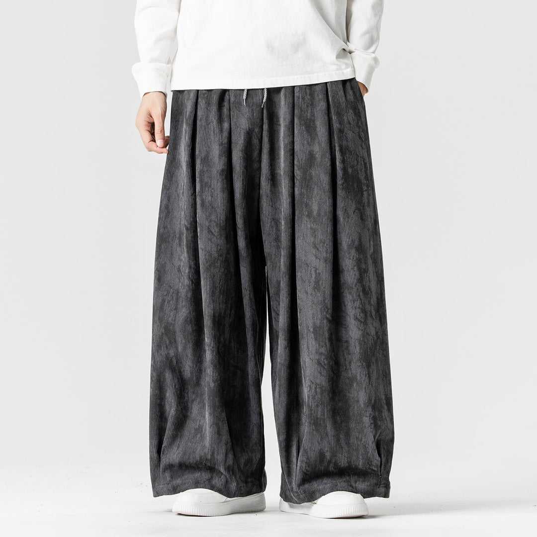 Men's Loose Cord Lounge Pants with Pleats, Elastic Waistband, and Balloon Leg Cut Mune Fashion