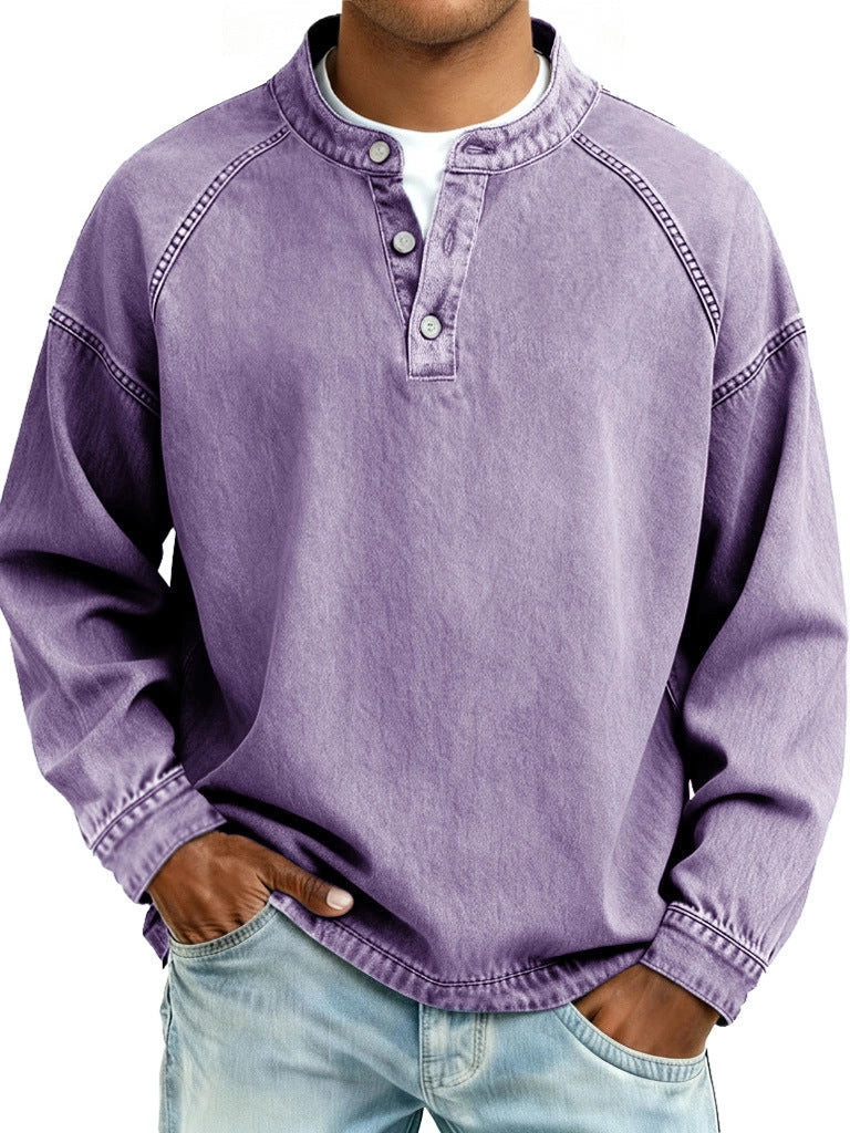 Men's faded Henley shirt with stand-up collar, loose fit and button placket Mune Fashion
