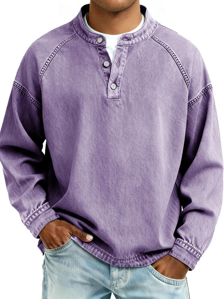 Men's faded Henley shirt with stand-up collar, loose fit and button placket Mune Fashion