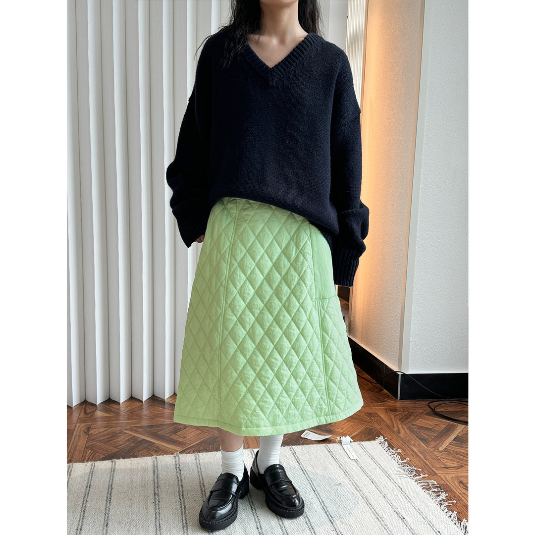 Women’s Quilted Midi Skirt with A-Line and Patch Pocket Mune Fashion
