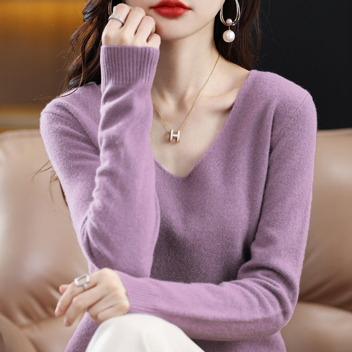 Ladies V-neck pullover in cashmere look with casual fit and ribbed cuffs Mune Fashion