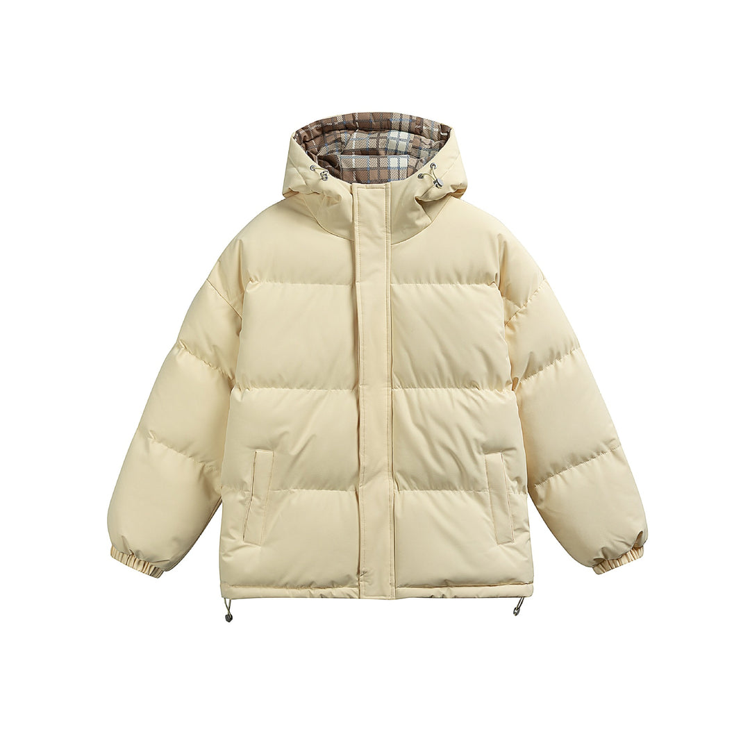 Women Padded Oversize Quilted Jacket with Hood, High Collar and Checked Lining Mune Fashion