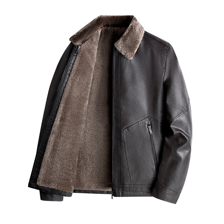 Men's Casual Faux Leather Jacket with Teddy Lining Mune Fashion